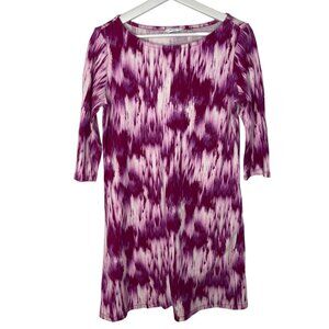 Liz Claiborne Purple White Tie Dye Tunic Mini Dress Small Cotton